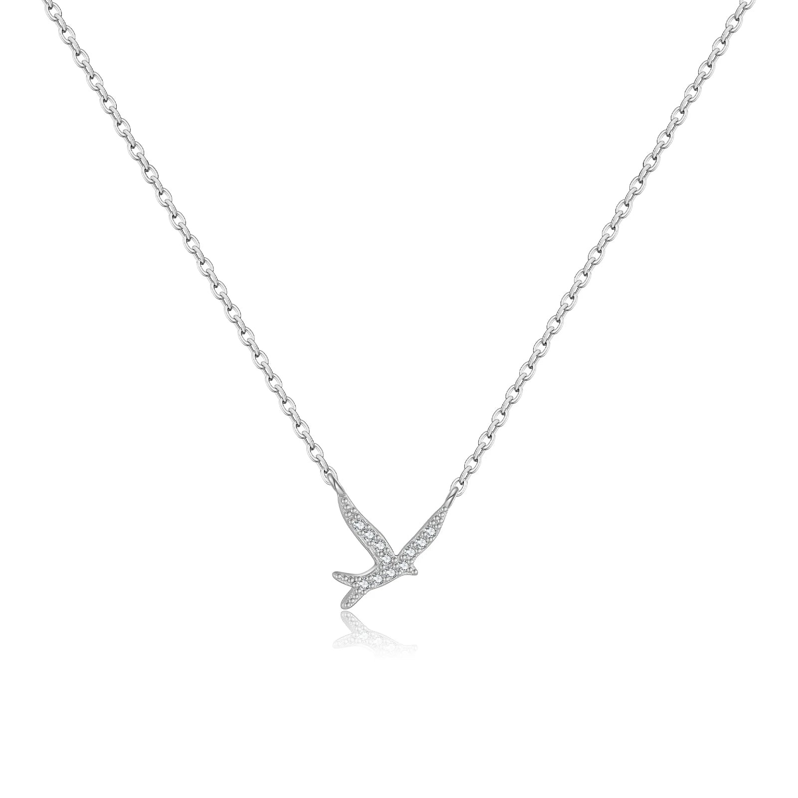 Bird pendant necklace symbolizes freedom, hope, and new beginnings. Crafted from 925 Sterling Silver and adorned with a sparkling AAA Cubic Zirconia, it captures the beauty of nature with a delicate design. The adjustable 40+5cm snake chain ensures a perfect fit for any neckline.